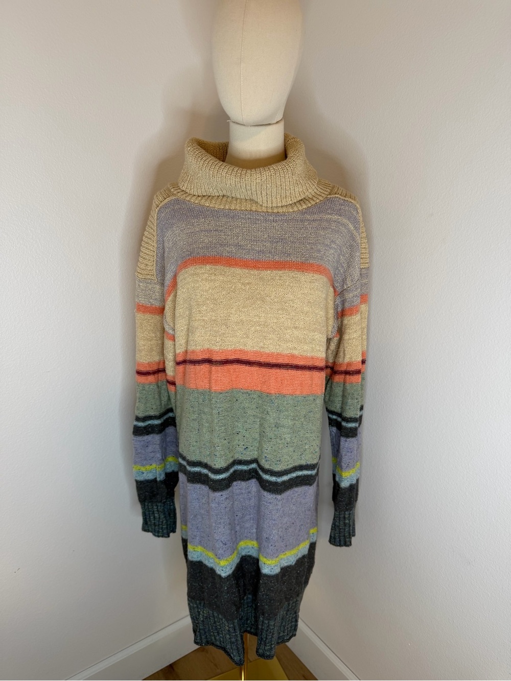 Daily Practice by Anthropologie Striped Cowl-Neck Sweater Dress with Open Back M